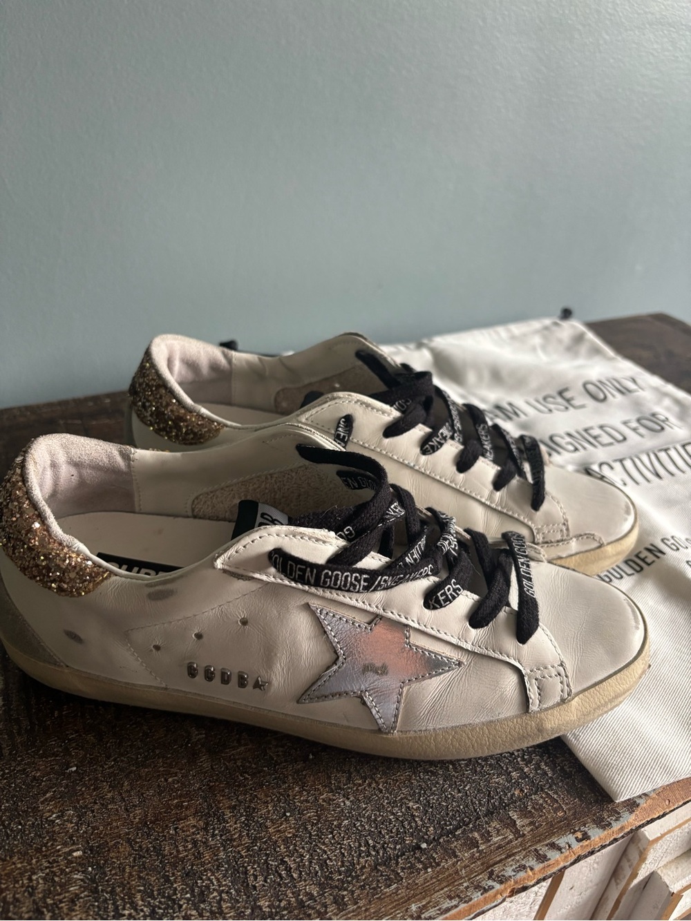 Golden Goose White Sneakers with Silver Star & Gold Heel